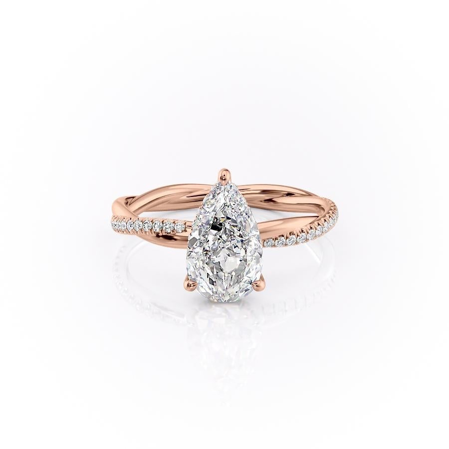 The Elise — Pear Lab Diamond Twisted Band Secret Halo Engagement Ring