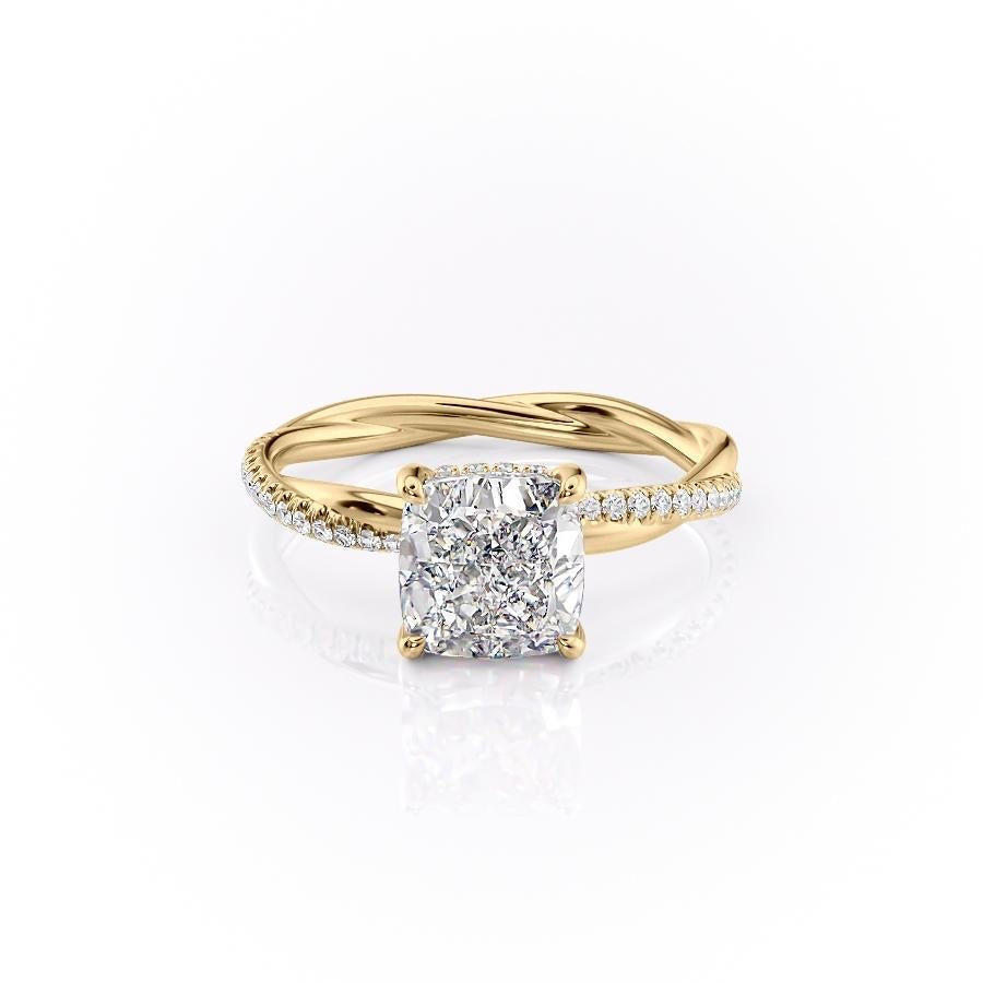 The Elise — Cushion Lab Diamond Twisted Band Secret Halo Engagement Ring