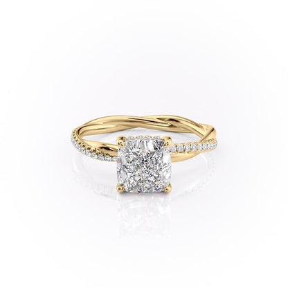The Elise — Cushion Lab Diamond Twisted Band Secret Halo Engagement Ring
