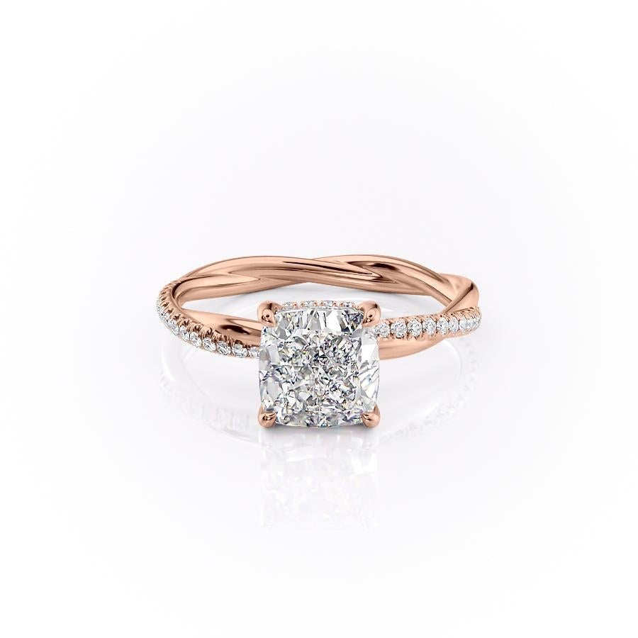 The Elise — Cushion Lab Diamond Twisted Band Secret Halo Engagement Ring