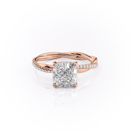 The Elise — Cushion Lab Diamond Twisted Band Secret Halo Engagement Ring