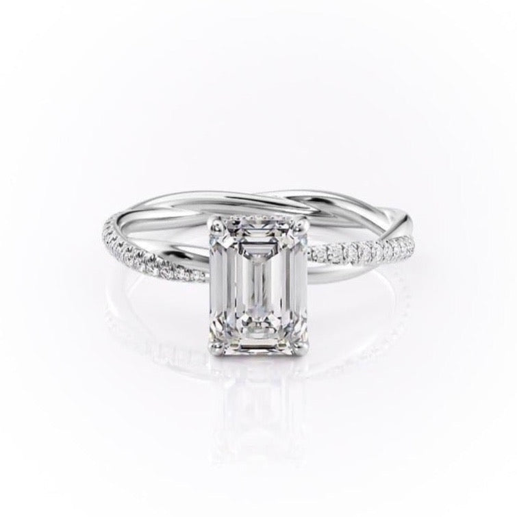 The Elise — Emerald Lab Diamond Twisted Band Secret Halo Engagement Ring