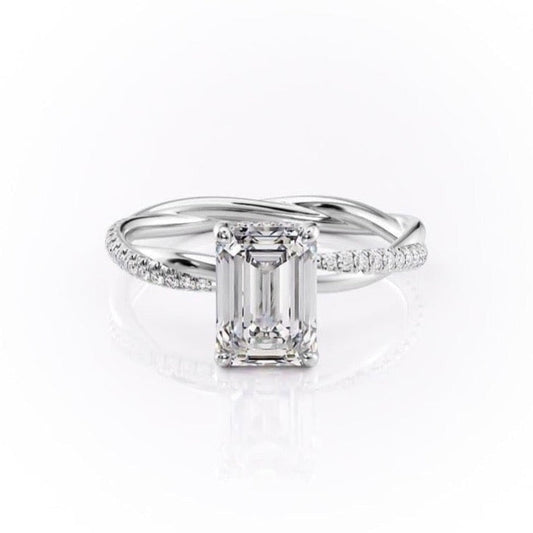 The Elise — Emerald Lab Diamond Twisted Band Secret Halo Engagement Ring