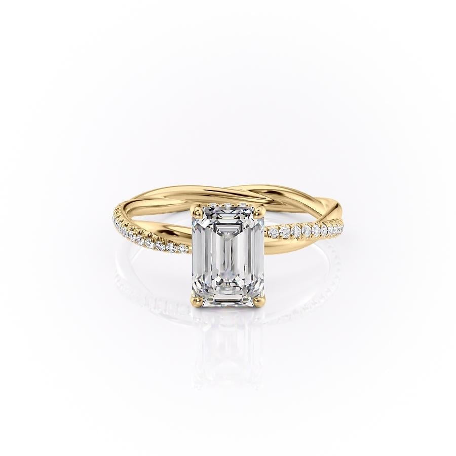 The Elise — Emerald Lab Diamond Twisted Band Secret Halo Engagement Ring