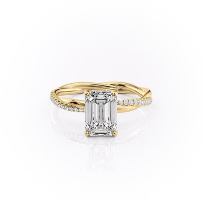 The Elise — Emerald Lab Diamond Twisted Band Secret Halo Engagement Ring