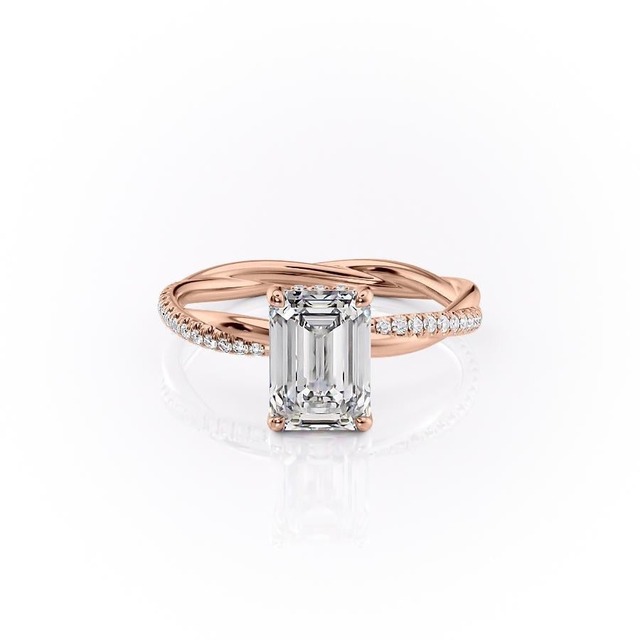 The Elise — Emerald Lab Diamond Twisted Band Secret Halo Engagement Ring
