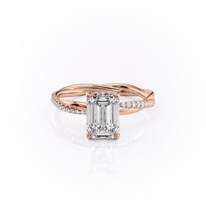 The Elise — Emerald Lab Diamond Twisted Band Secret Halo Engagement Ring