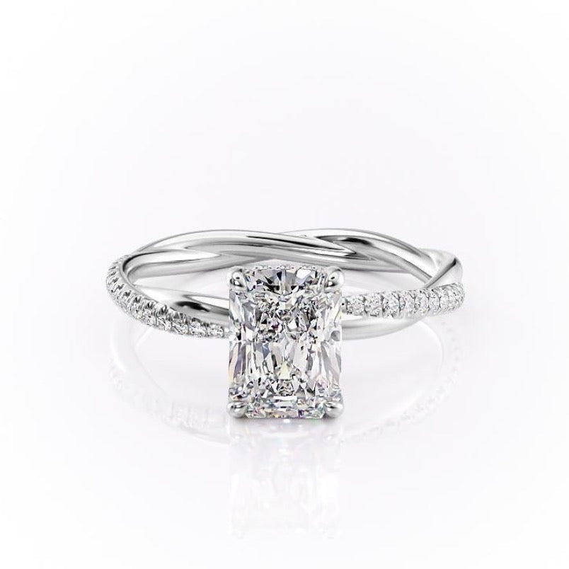The Elise — Radiant Lab Diamond Twisted Band Secret Halo Engagement Ring