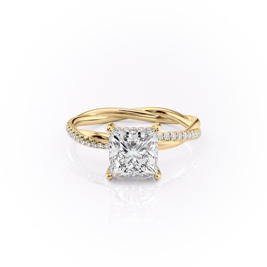 The Elise — Princess Lab Diamond Twisted Band Secret Halo Engagement Ring II