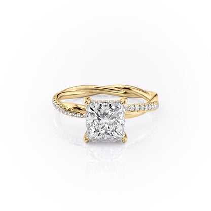 The Elise — Princess Lab Diamond Twisted Band Secret Halo Engagement Ring II