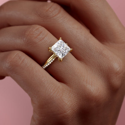 The Elise — Princess Lab Diamond Twisted Band Secret Halo Engagement Ring II