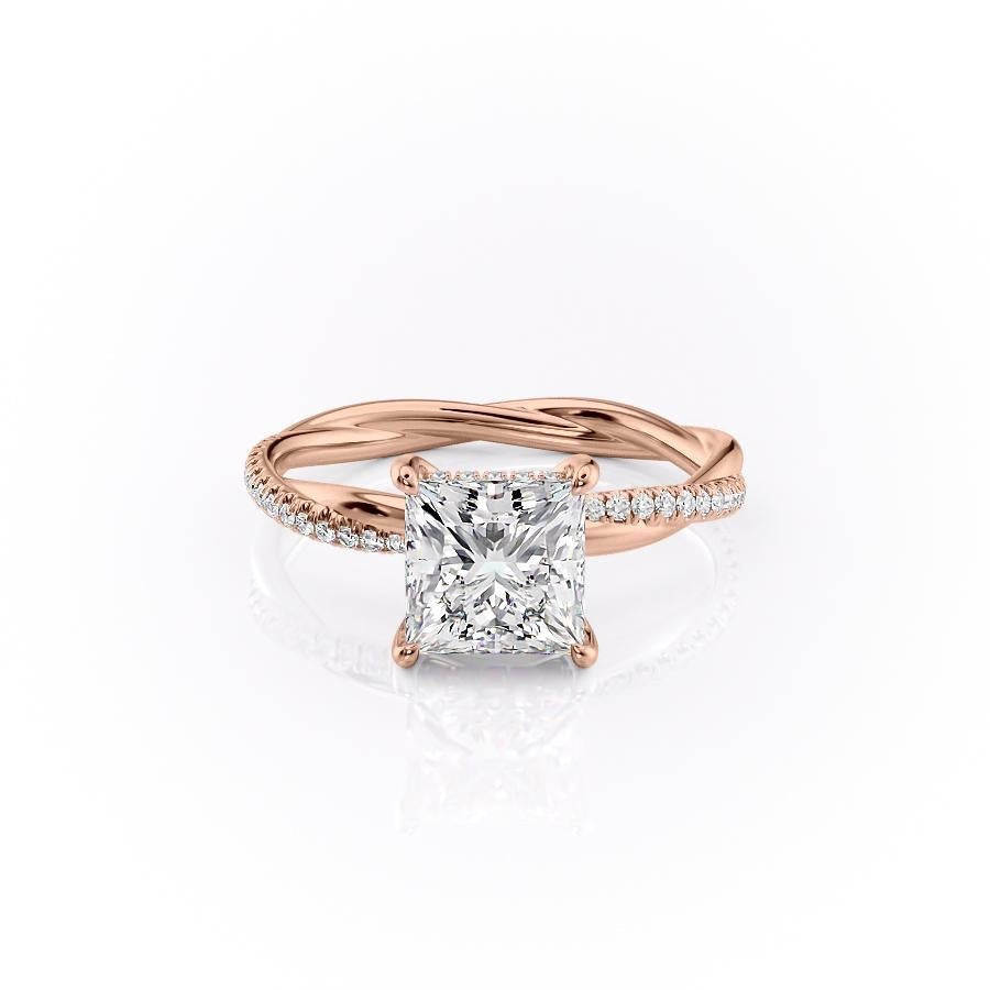 The Elise — Princess Lab Diamond Twisted Band Secret Halo Engagement Ring II