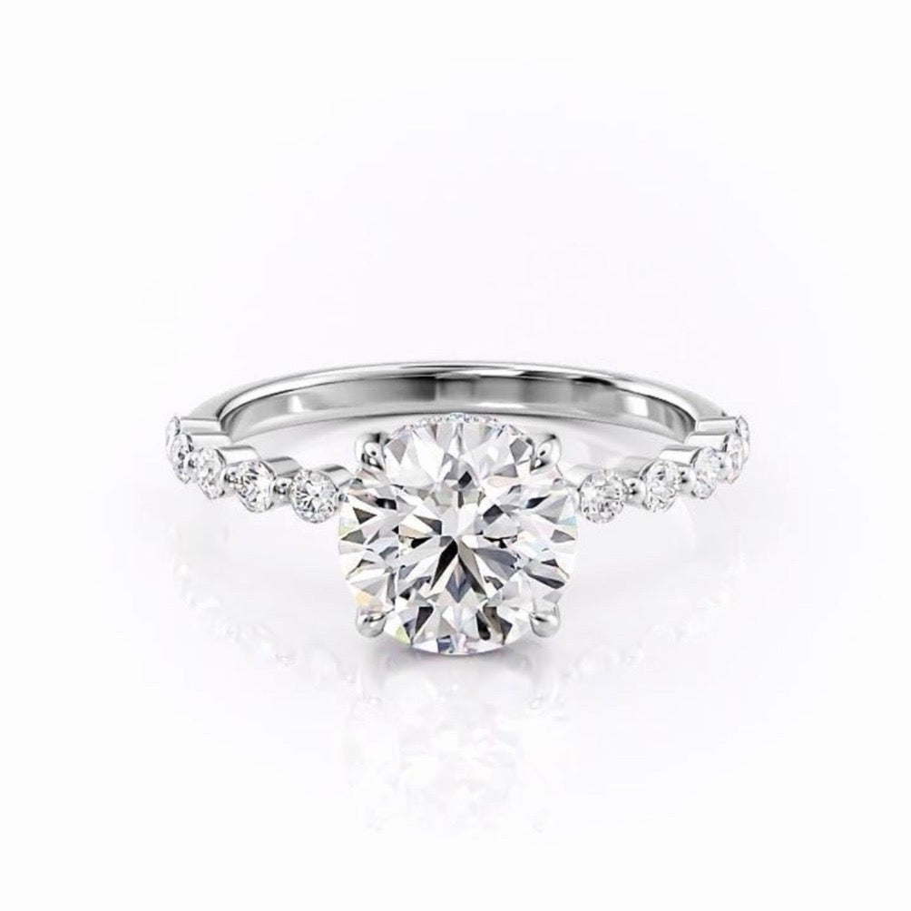 The Celeste — Round Lab Diamond Pavé Shoulder Secret Halo Engagement Ring III