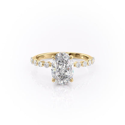 The Celeste — Oval Lab Diamond Pavé Shoulder Secret Halo Engagement Ring III