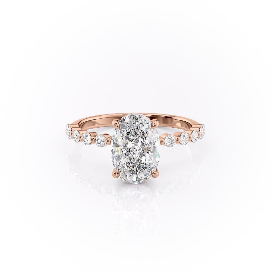 The Celeste — Oval Lab Diamond Pavé Shoulder Secret Halo Engagement Ring III
