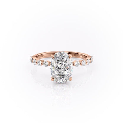 The Celeste — Oval Lab Diamond Pavé Shoulder Secret Halo Engagement Ring III