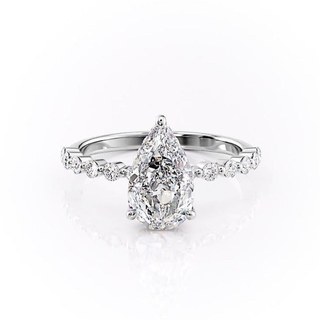 The Celeste — Pear Lab Diamond Pavé Shoulder Secret Halo Engagement Ring III