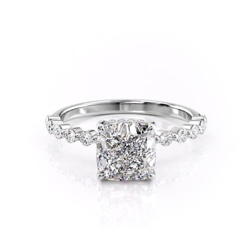 The Celeste — Cushion Lab Diamond Pavé Shoulder Secret Halo Engagement Ring III