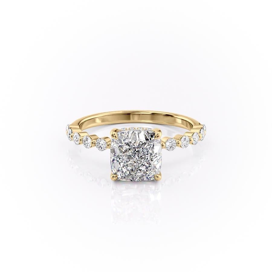 The Celeste — Cushion Lab Diamond Pavé Shoulder Secret Halo Engagement Ring III