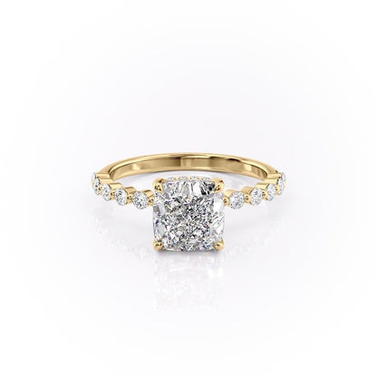 The Celeste — Cushion Lab Diamond Pavé Shoulder Secret Halo Engagement Ring III