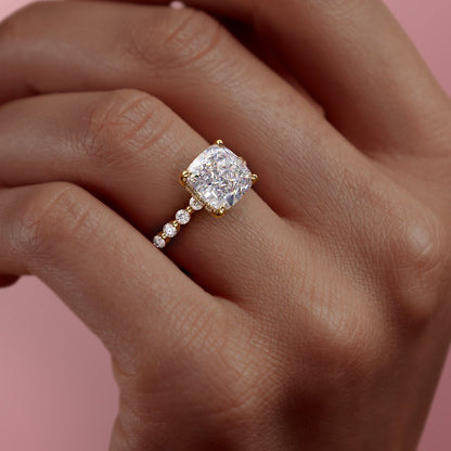 The Celeste — Cushion Lab Diamond Pavé Shoulder Secret Halo Engagement Ring III