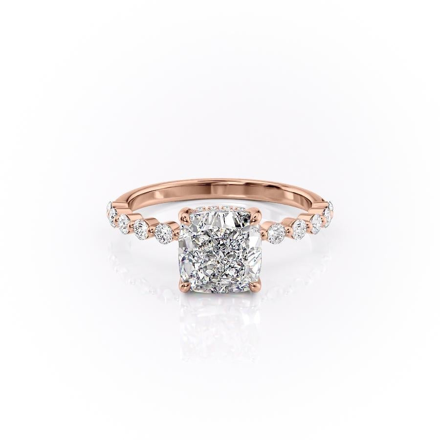 The Celeste — Cushion Lab Diamond Pavé Shoulder Secret Halo Engagement Ring III