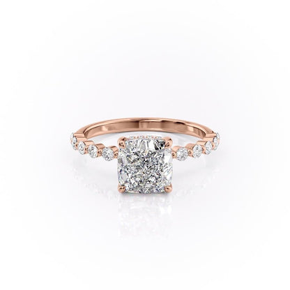 The Celeste — Cushion Lab Diamond Pavé Shoulder Secret Halo Engagement Ring III