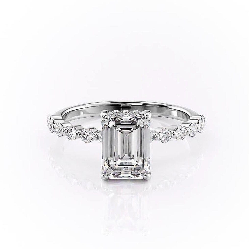The Celeste — Emerald Lab Diamond Pavé Shoulder Secret Halo Engagement Ring III