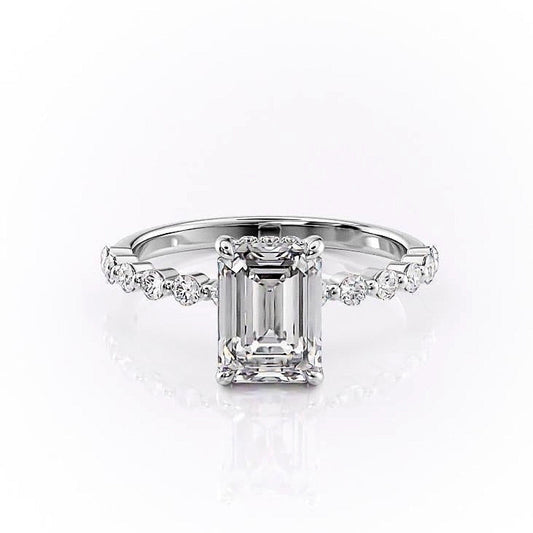 The Celeste — Emerald Lab Diamond Pavé Shoulder Secret Halo Engagement Ring III