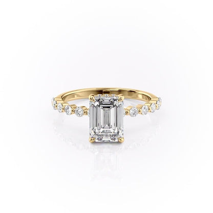 The Celeste — Emerald Lab Diamond Pavé Shoulder Secret Halo Engagement Ring III