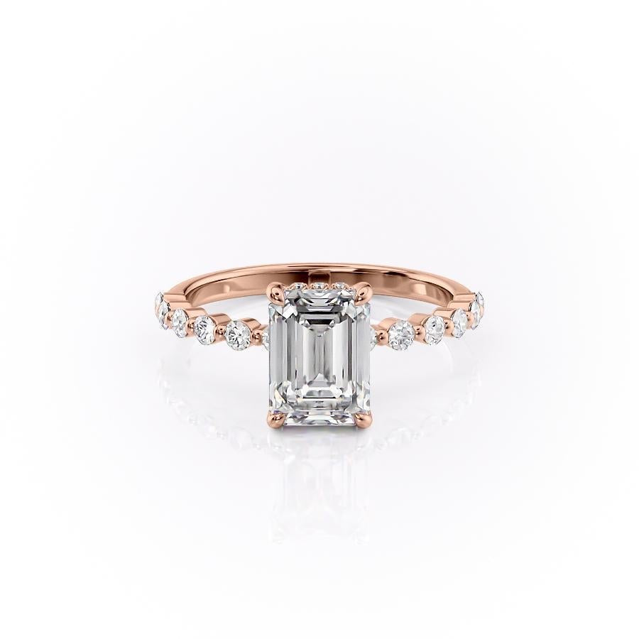 The Celeste — Emerald Lab Diamond Pavé Shoulder Secret Halo Engagement Ring III