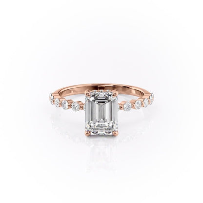 The Celeste — Emerald Lab Diamond Pavé Shoulder Secret Halo Engagement Ring III