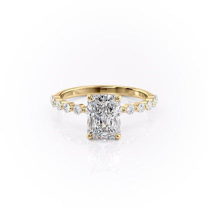 The Celeste — Radiant Lab Diamond Pavé Shoulder Secret Halo Engagement Ring III