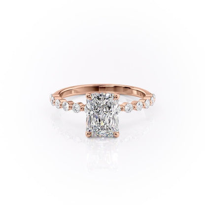 The Celeste — Radiant Lab Diamond Pavé Shoulder Secret Halo Engagement Ring III