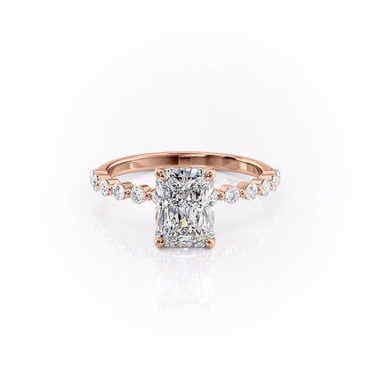 The Celeste — Radiant Lab Diamond Pavé Shoulder Secret Halo Engagement Ring III