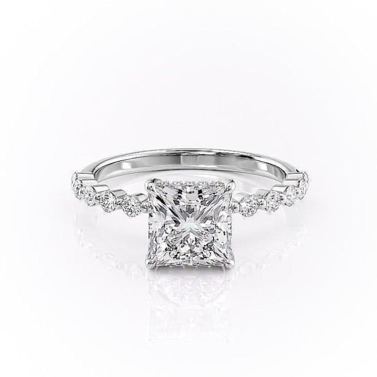 The Celeste — Princess Lab Diamond Pavé Shoulder Secret Halo Engagement Ring VI