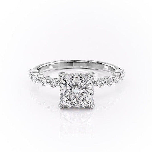 The Celeste — Princess Lab Diamond Pavé Shoulder Secret Halo Engagement Ring VI