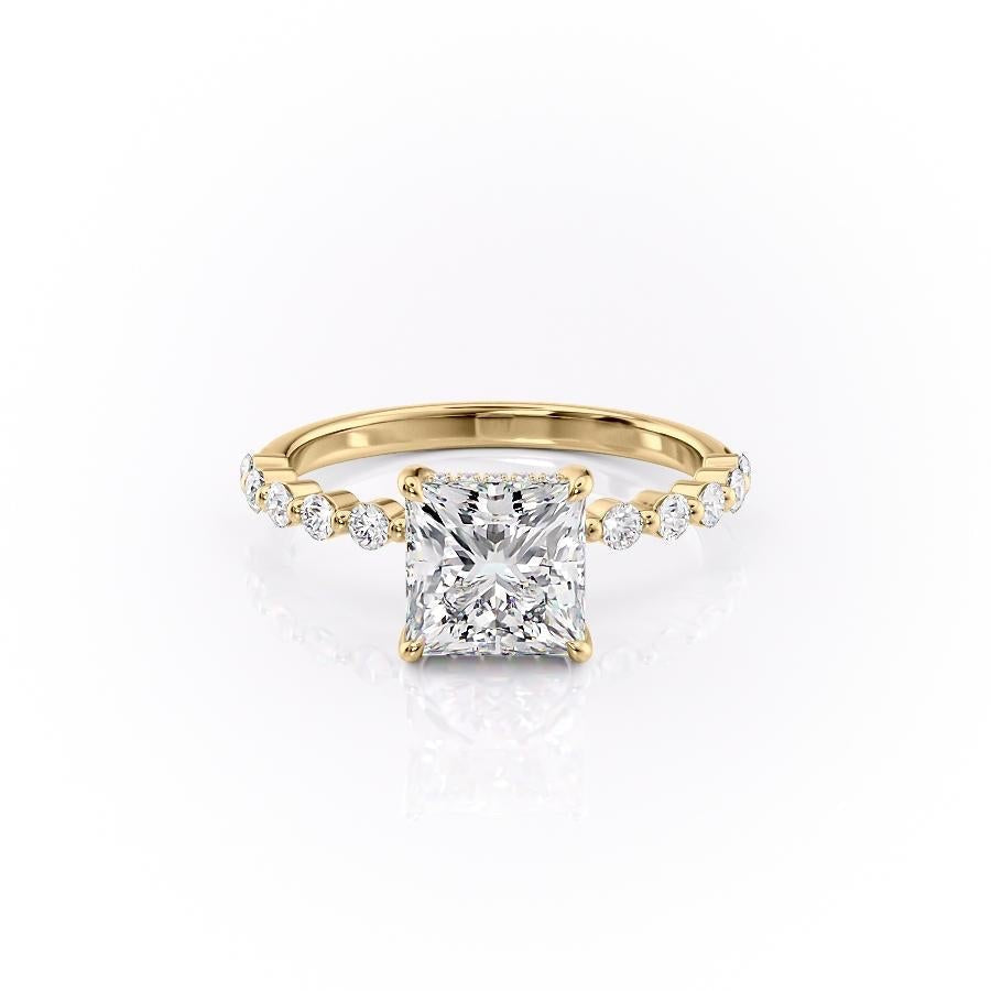The Celeste — Princess Lab Diamond Pavé Shoulder Secret Halo Engagement Ring VI
