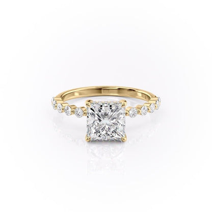 The Celeste — Princess Lab Diamond Pavé Shoulder Secret Halo Engagement Ring VI