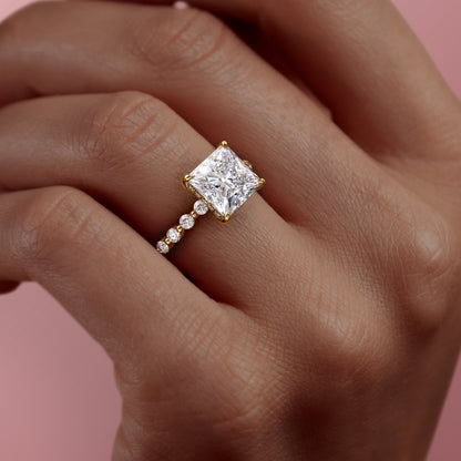 The Celeste — Princess Lab Diamond Pavé Shoulder Secret Halo Engagement Ring VI