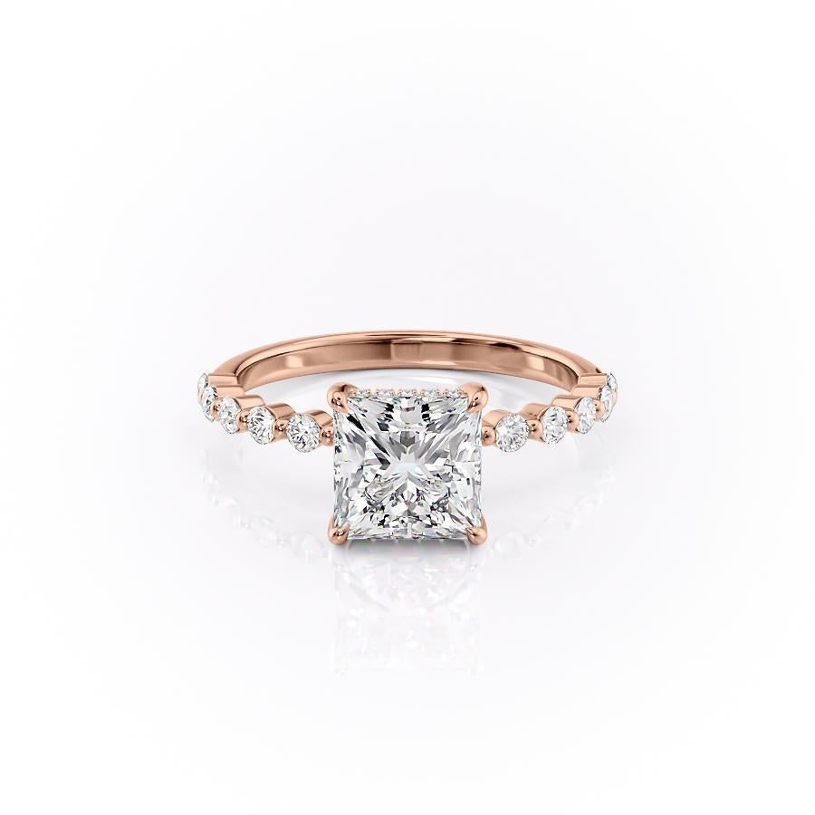 The Celeste — Princess Lab Diamond Pavé Shoulder Secret Halo Engagement Ring VI