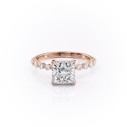 The Celeste — Princess Lab Diamond Pavé Shoulder Secret Halo Engagement Ring VI
