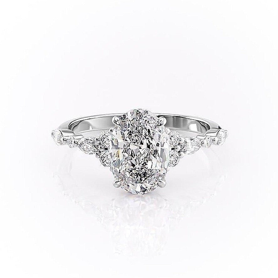The Isla — Oval Lab Diamond Vintage Pavé Shoulder Engagement Ring