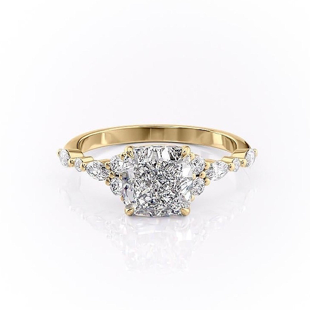 The Isla — Cushion Lab Diamond Vintage Pavé Shoulder Engagement Ring