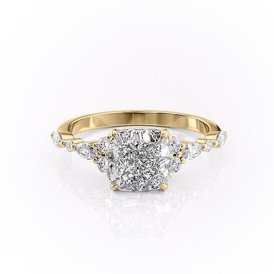 The Isla — Cushion Lab Diamond Vintage Pavé Shoulder Engagement Ring
