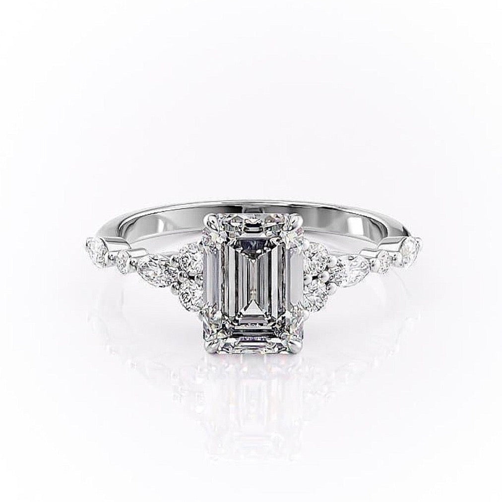 The Isla — Emerald Lab Diamond Vintage Pavé Shoulder Engagement Ring