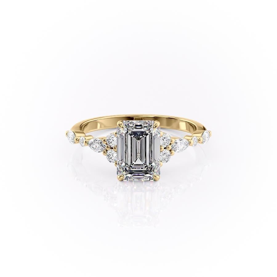The Isla — Emerald Lab Diamond Vintage Pavé Shoulder Engagement Ring