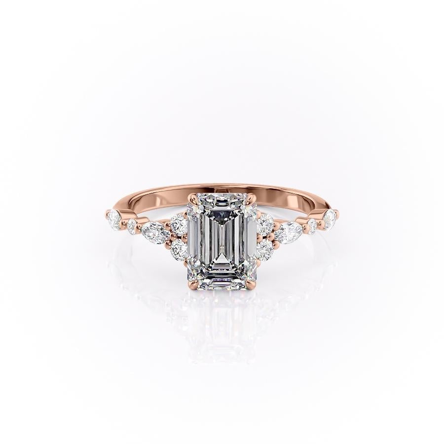 The Isla — Emerald Lab Diamond Vintage Pavé Shoulder Engagement Ring