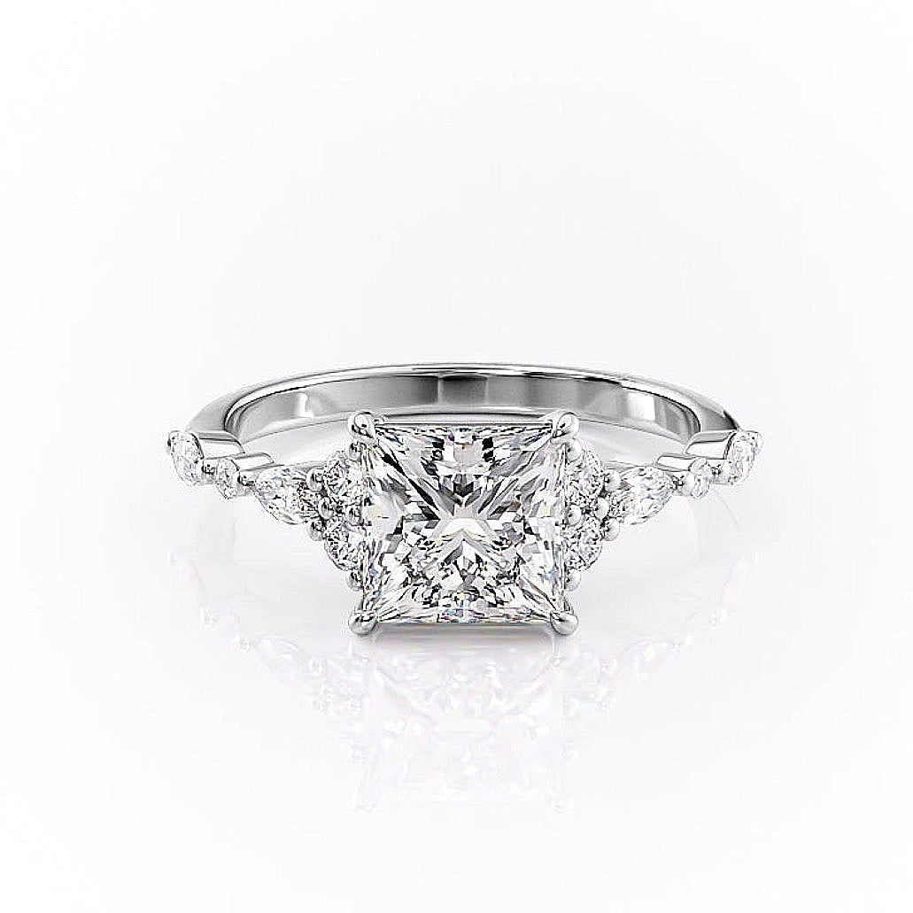 The Isla — Princess Lab Diamond Vintage Pavé Shoulder Engagement Ring