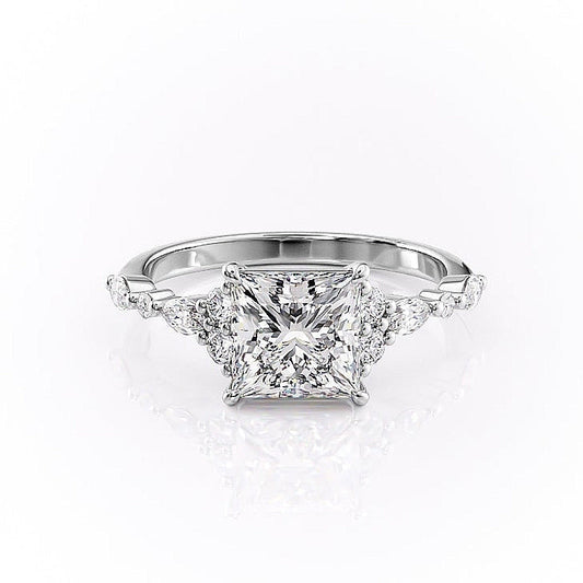 The Isla — Princess Lab Diamond Vintage Pavé Shoulder Engagement Ring